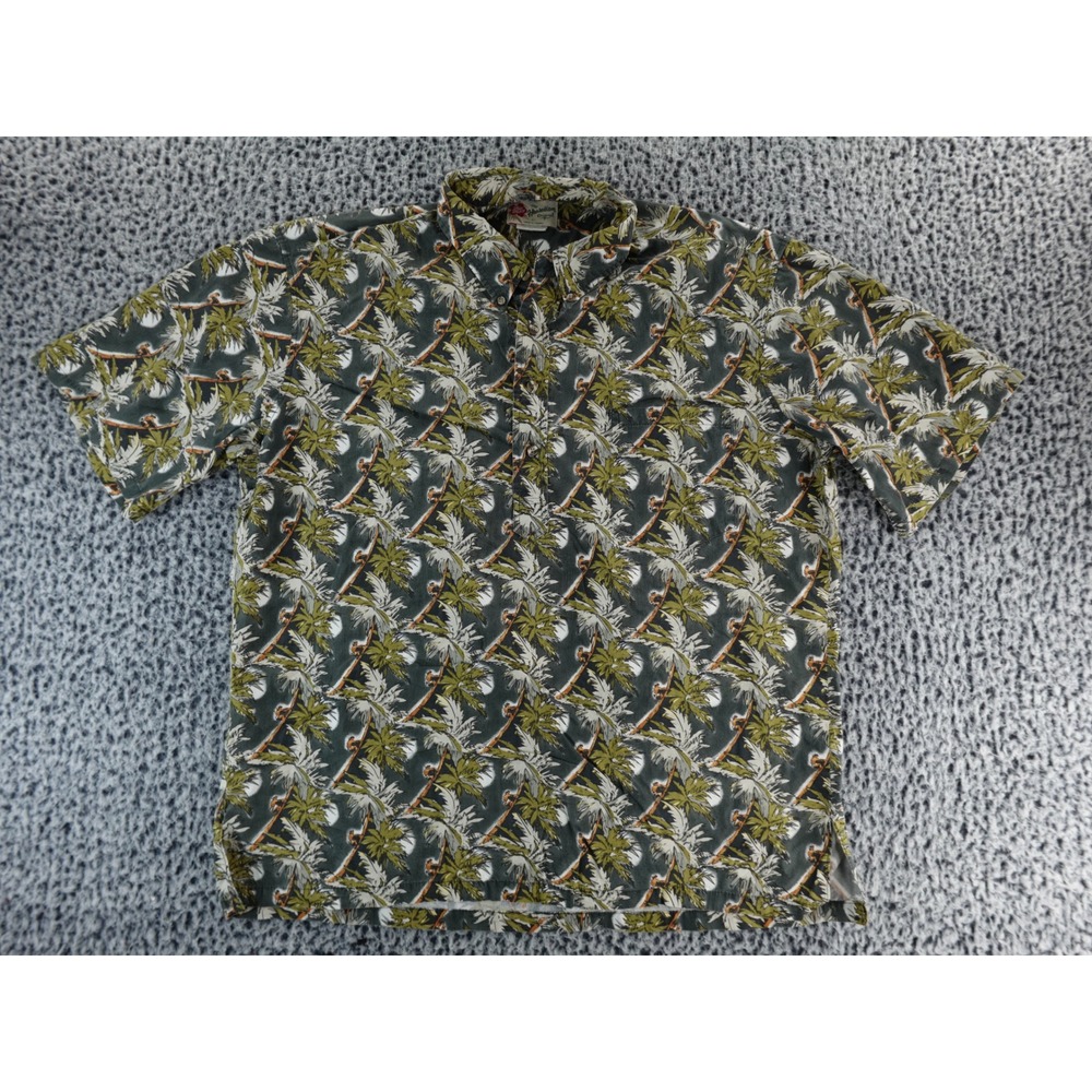 Hawaiian Original Aloha Shirt Palm Tree Print‎ Short Sleeve XL Made in Hawaii